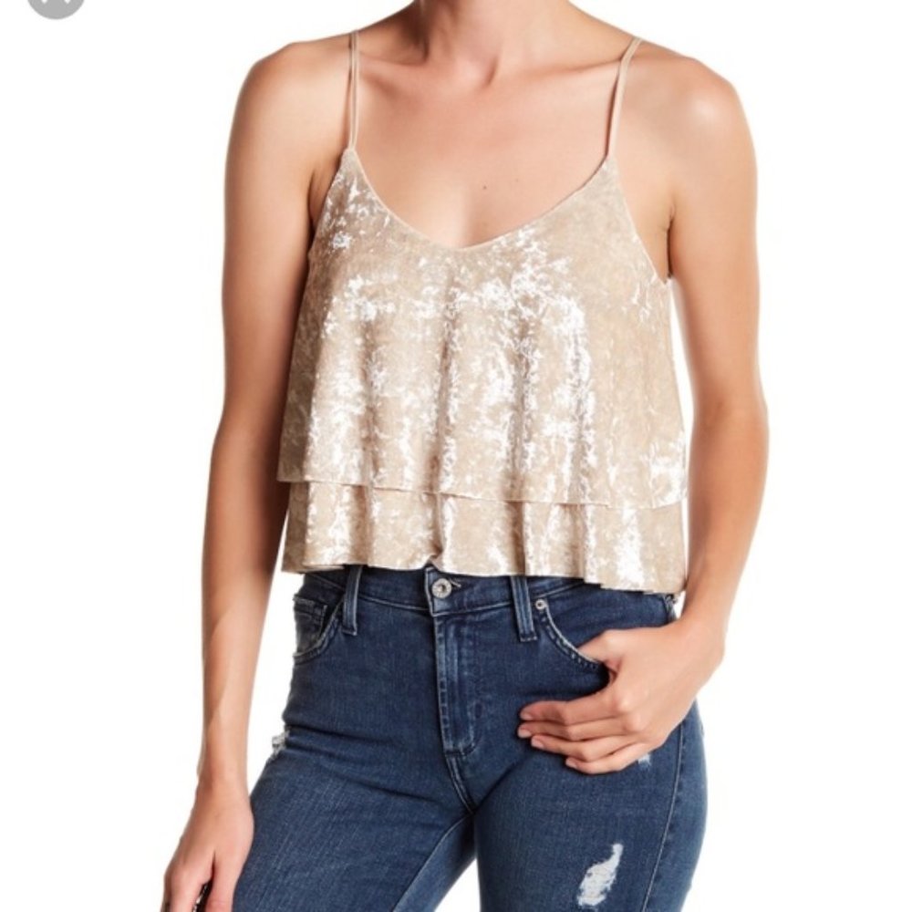 Madison & Berkeley | Champagne Velvet Tiered Tank